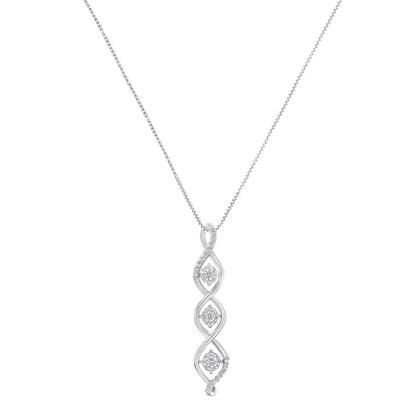 10k White Gold 1/2 Cttw 3 Stone Diamond Drop Twisted Pendant Necklace (i-j I2-i3) - Fine Jewelry us Direct