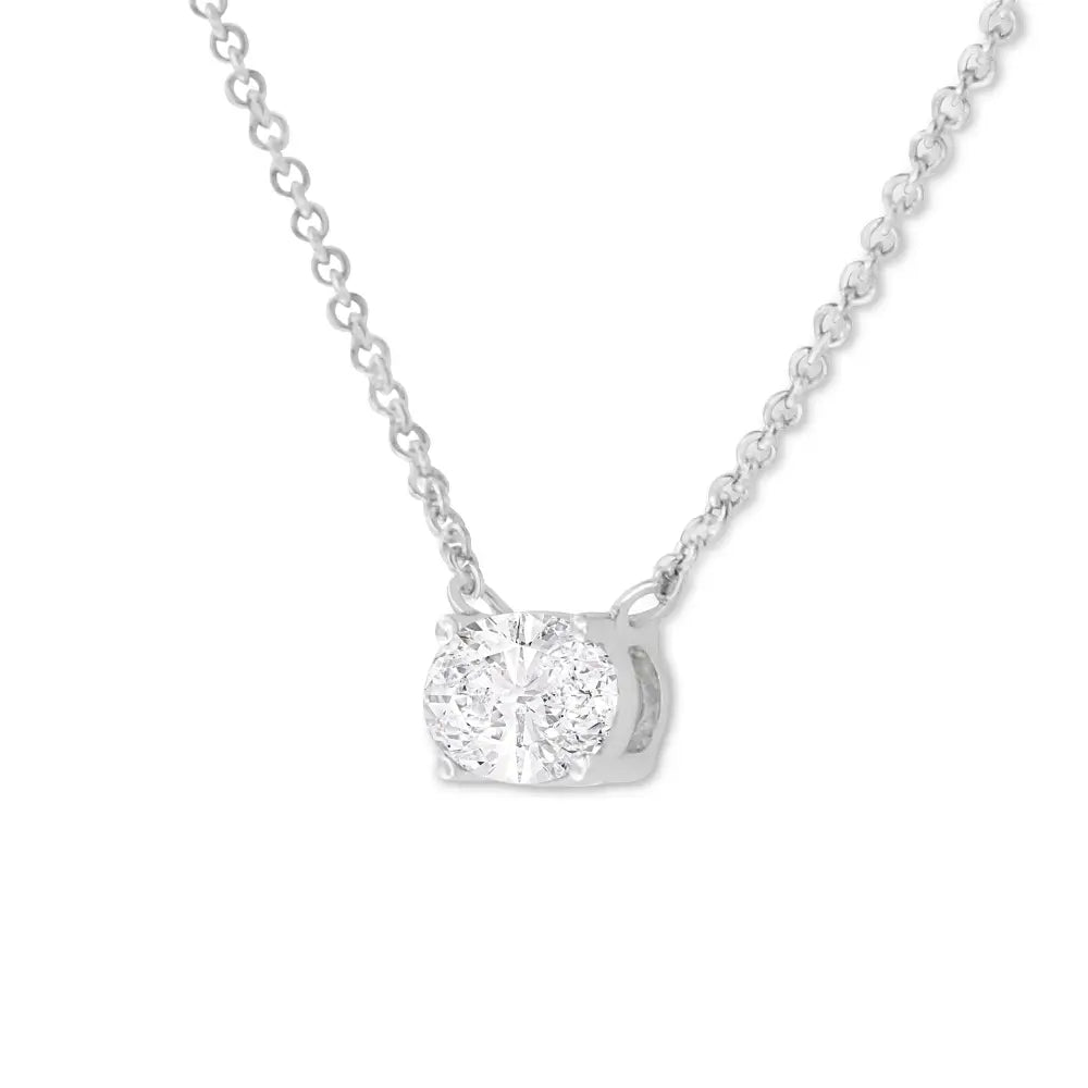 10k White Gold 1/2 Cttw 4 Prong Set Oval Shape Lab Grown Diamond East West Solitaire 18’’ Pendant Necklace (e-f