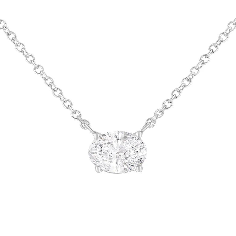 10k White Gold 1/2 Cttw 4 Prong Set Oval Shape Lab Grown Diamond East West Solitaire 18’’ Pendant Necklace (e-f