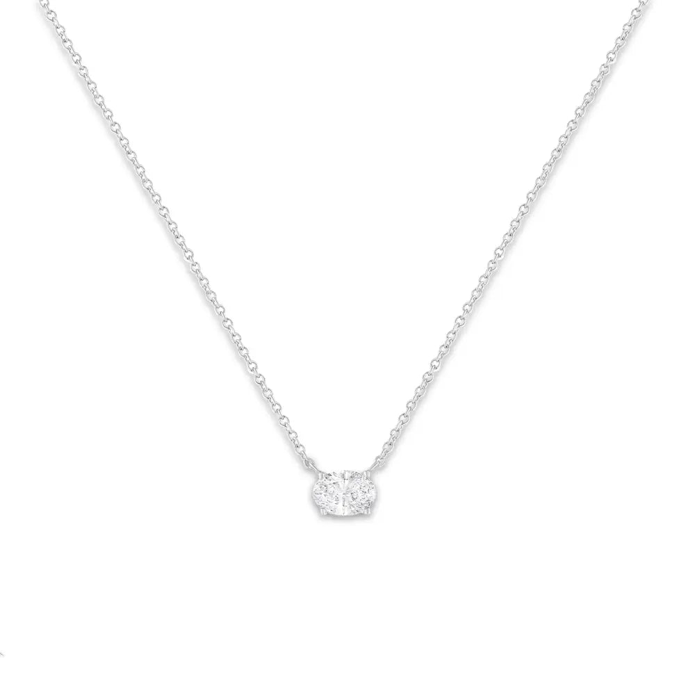 10k White Gold 1/2 Cttw 4 Prong Set Oval Shape Lab Grown Diamond East West Solitaire 18’’ Pendant Necklace (e-f