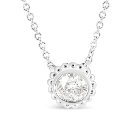 10k White Gold 1/2 Cttw Bezel Set Round Diamond Sunflower Finish 18’’ Pendant Necklace (i-j Color I1-i2 Clarity)