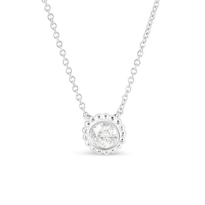 10k White Gold 1/2 Cttw Bezel Set Round Diamond Sunflower Finish 18’’ Pendant Necklace (i-j Color I1-i2 Clarity)