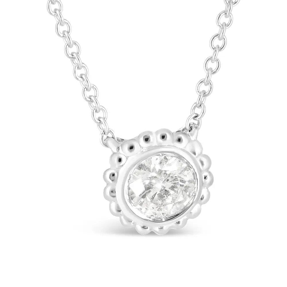 10k White Gold 1/2 Cttw Bezel Set Round Diamond Sunflower Finish 18’’ Pendant Necklace (i-j Color I1-i2 Clarity)