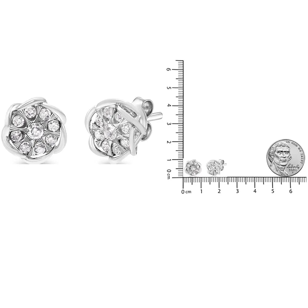 10k White Gold 1/2 Cttw Diamond Floral Cluster Swirl Stud Earrings (h-i Color I1-i2 Clarity) - Fine Jewelry us Direct