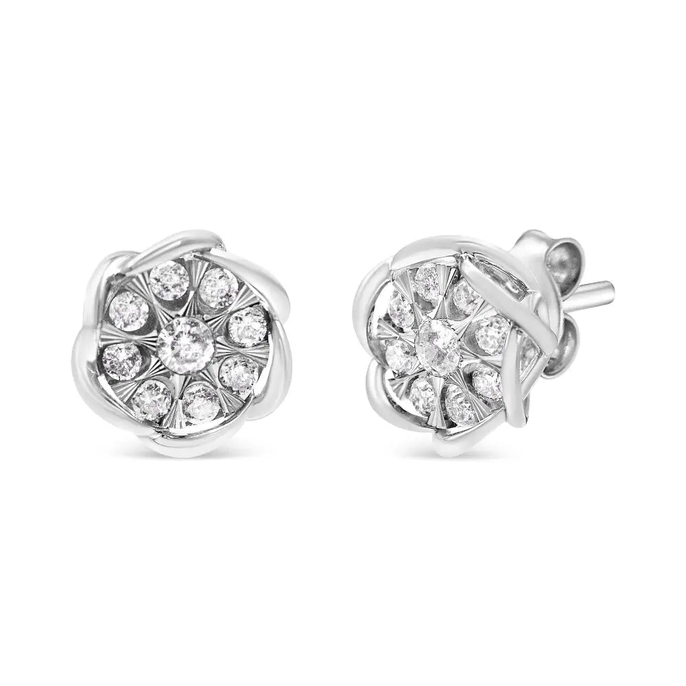 10k White Gold 1/2 Cttw Diamond Floral Cluster Swirl Stud Earrings (h-i Color I1-i2 Clarity) - Fine Jewelry us Direct