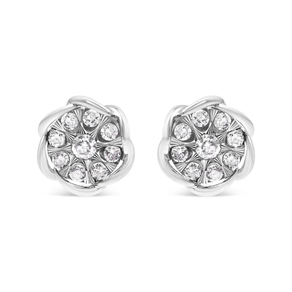 10k White Gold 1/2 Cttw Diamond Floral Cluster Swirl Stud Earrings (h-i Color I1-i2 Clarity) - Fine Jewelry us Direct