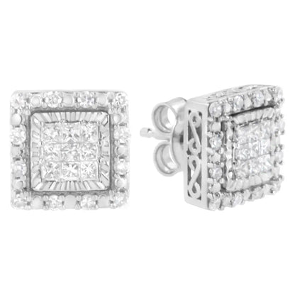 10k White Gold 1/2 Cttw Invisible Set Princess-cut Diamond Square Stud Earring (i-j Color I1-i2 Clarity) - Fine Jewelry