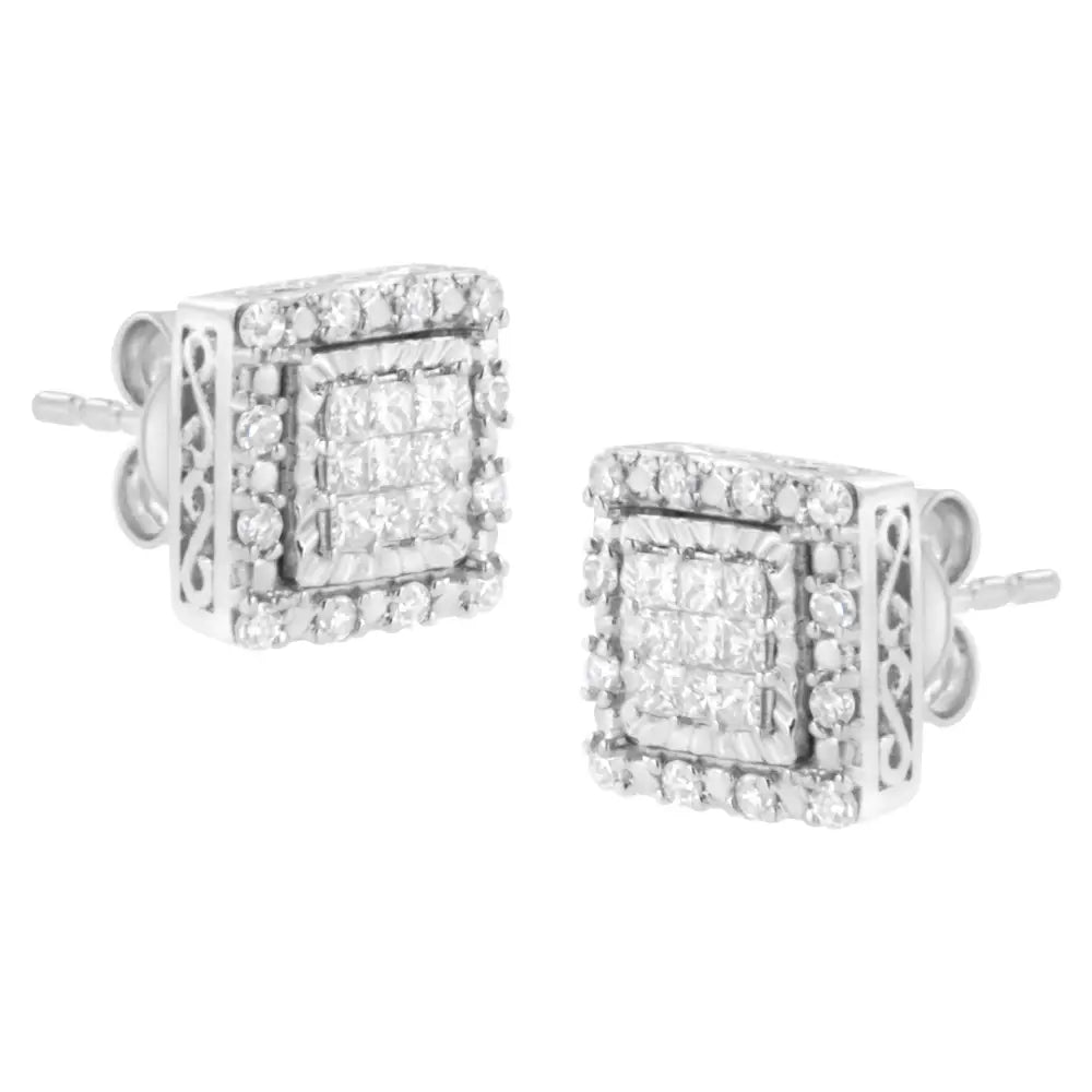 10k White Gold 1/2 Cttw Invisible Set Princess-cut Diamond Square Stud Earring (i-j Color I1-i2 Clarity) - Fine Jewelry