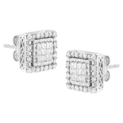 10k White Gold 1/2 Cttw Invisible Set Princess-cut Diamond Square Stud Earring (i-j Color I1-i2 Clarity) - Fine Jewelry