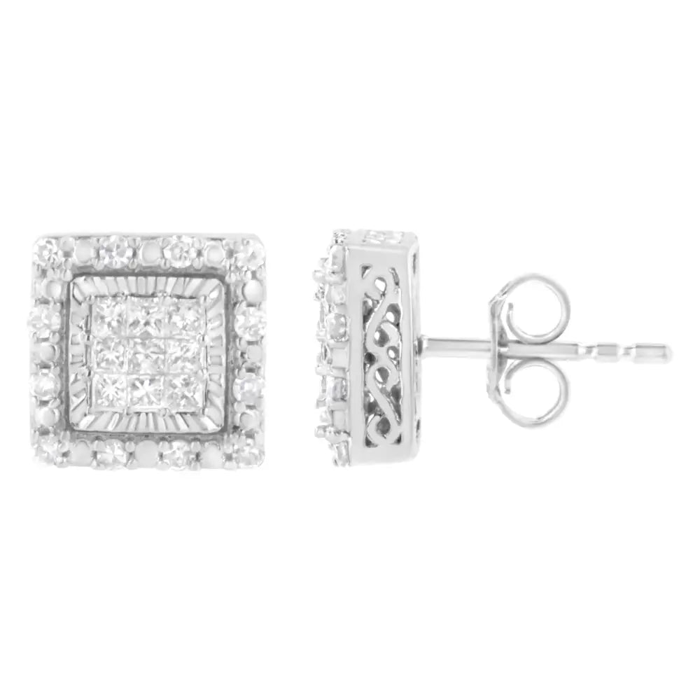 10k White Gold 1/2 Cttw Invisible Set Princess-cut Diamond Square Stud Earring (i-j Color I1-i2 Clarity) - Fine Jewelry