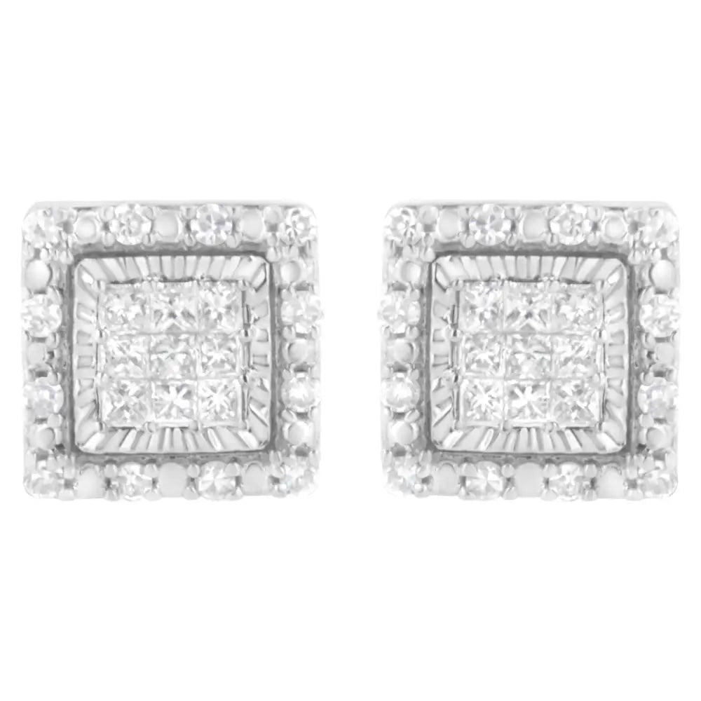 10k White Gold 1/2 Cttw Invisible Set Princess-cut Diamond Square Stud Earring (i-j Color I1-i2 Clarity) - Fine Jewelry