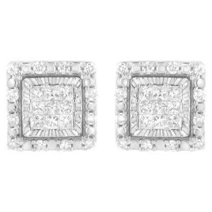 10k White Gold 1/2 Cttw Invisible Set Princess-cut Diamond Square Stud Earring (i-j Color I1-i2 Clarity) - Fine Jewelry