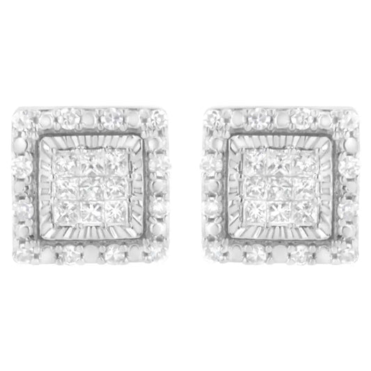 10k White Gold 1/2 Cttw Invisible Set Princess-cut Diamond Square Stud Earring (i-j Color I1-i2 Clarity) - Fine Jewelry