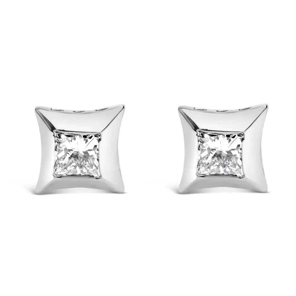 10k White Gold 1/2 Cttw Invisible Set Princess-cut Diamond Stud Earrings (h-i Color Si2-i1 Clarity) - 0.5151 - Fine