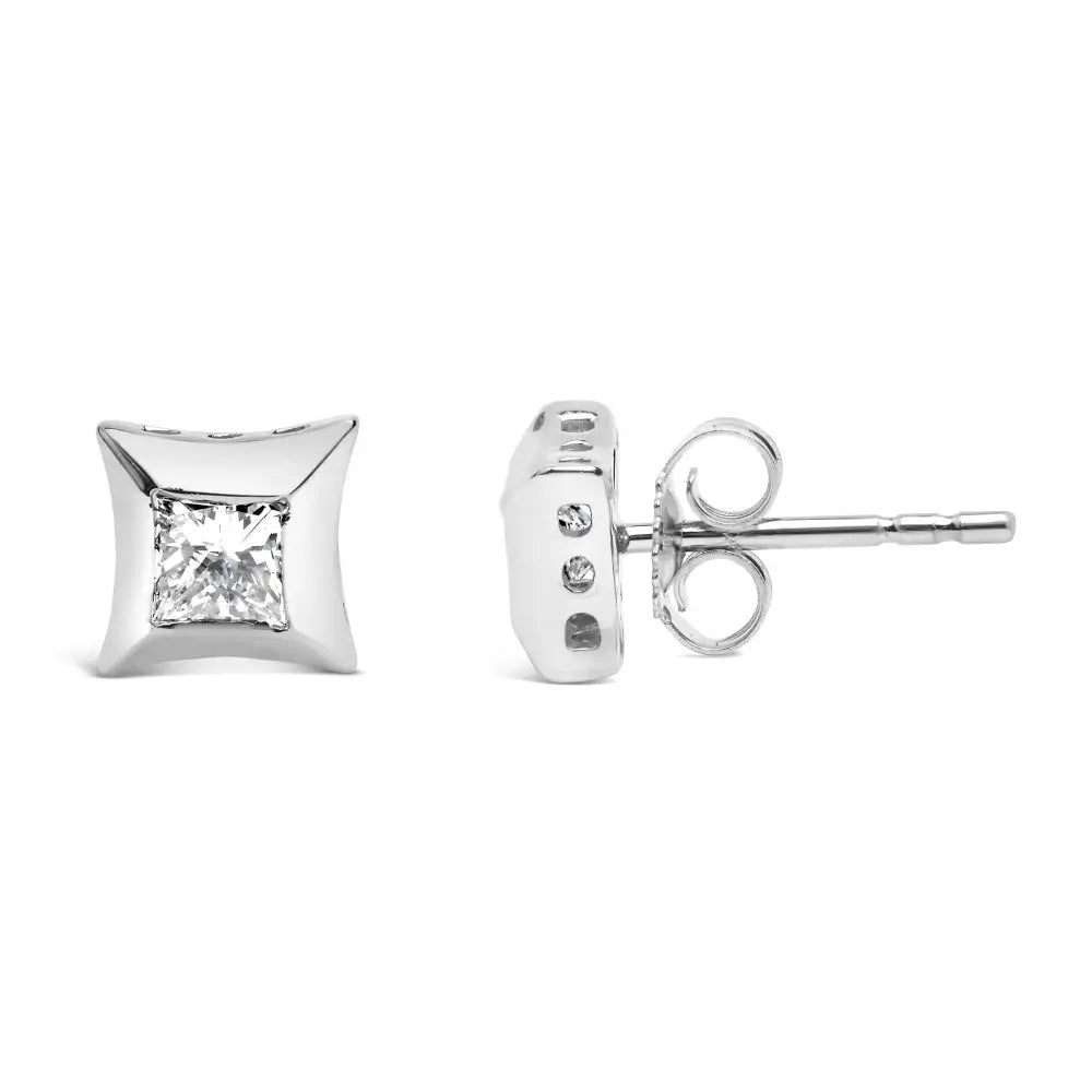 10k White Gold 1/2 Cttw Invisible Set Princess-cut Diamond Stud Earrings (h-i Color Si2-i1 Clarity) - 0.5151 - Fine