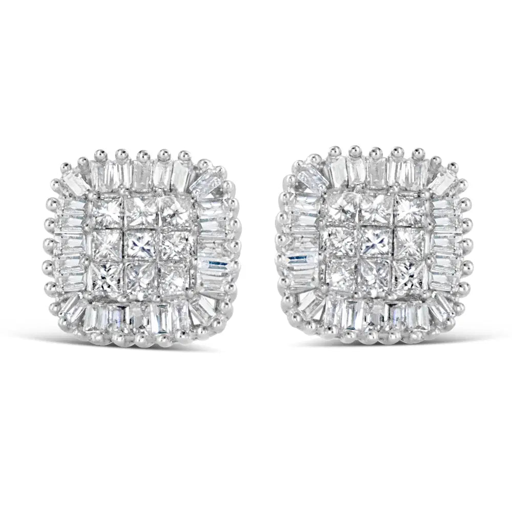 10k White Gold 1/2 Cttw Invisible-set Princess Cut & Prong-set Baguette Diamond Composite Stud Earrings (h-i Color