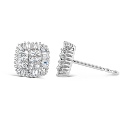 10k White Gold 1/2 Cttw Invisible-set Princess Cut & Prong-set Baguette Diamond Composite Stud Earrings (h-i Color