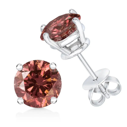 10k White Gold 1/2 Cttw Lab Created Round Brilliant Cut Pink Diamond Classic 4-prong Solitaire Stud Earrings (fancy