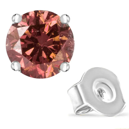 10k White Gold 1/2 Cttw Lab Created Round Brilliant Cut Pink Diamond Classic 4-prong Solitaire Stud Earrings (fancy