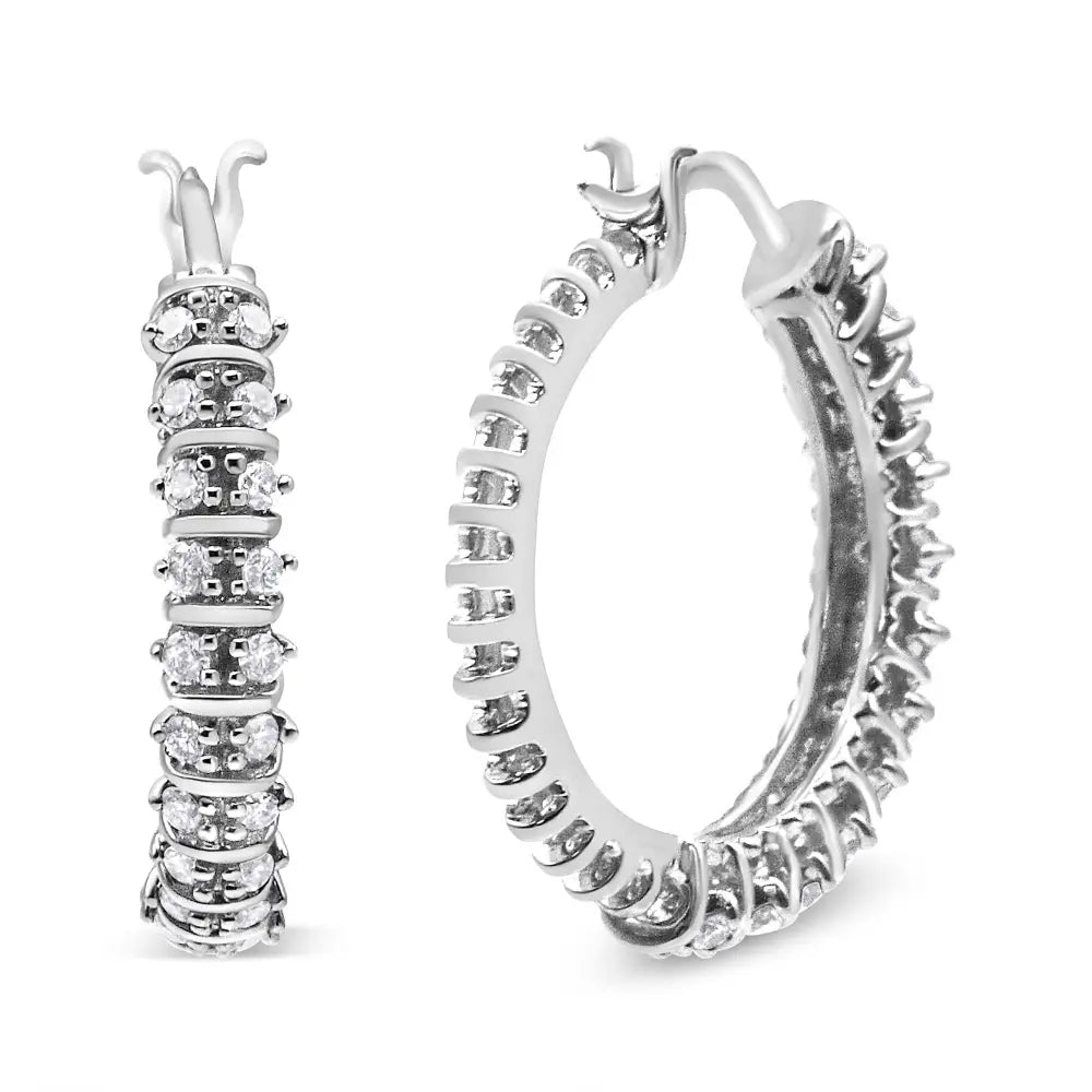 10k White Gold 1/2 Cttw Lab Grown Round Diamond 2 Row Semi Eternity Hoop Earrings (g-h Color Si1-si2 Clarity) - Fine