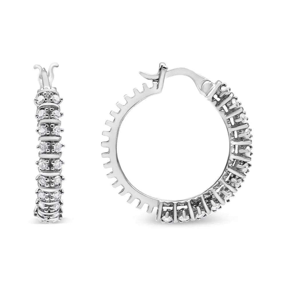 10k White Gold 1/2 Cttw Lab Grown Round Diamond 2 Row Semi Eternity Hoop Earrings (g-h Color Si1-si2 Clarity) - Fine