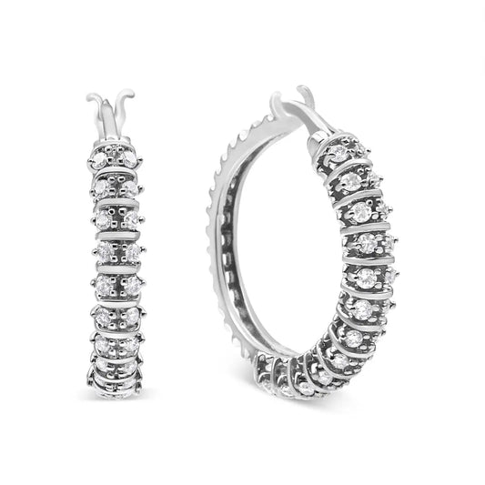 10k White Gold 1/2 Cttw Lab Grown Round Diamond 2 Row Semi Eternity Hoop Earrings (g-h Color Si1-si2 Clarity) - Fine