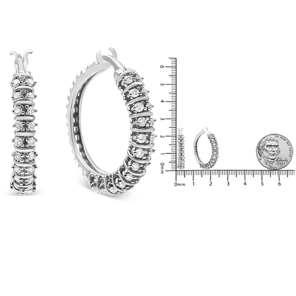 10k White Gold 1/2 Cttw Lab Grown Round Diamond 2 Row Semi Eternity Hoop Earrings (g-h Color Si1-si2 Clarity) - Fine