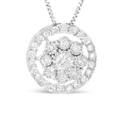 10k White Gold 1/2 Cttw Miracle Set Diamond Cluster Flower Halo 18’’ Pendant Necklace (i-j Color I1-i2 Clarity)