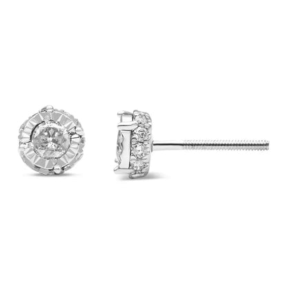 10k White Gold 1/2 Cttw Miracle-set Round Brilliant-cut Diamond Stud Earrings with Hidden Halo (i-j,i2-i3) - Fine