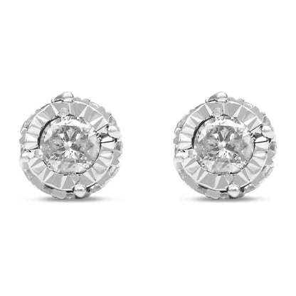 10k White Gold 1/2 Cttw Miracle-set Round Brilliant-cut Diamond Stud Earrings with Hidden Halo (i-j,i2-i3) - Fine