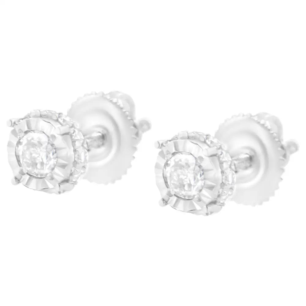 10k White Gold 1/2 Cttw Miracle-set Round Brilliant-cut Diamond Stud Earrings with Hidden Halo (i-j,i2-i3) - Fine