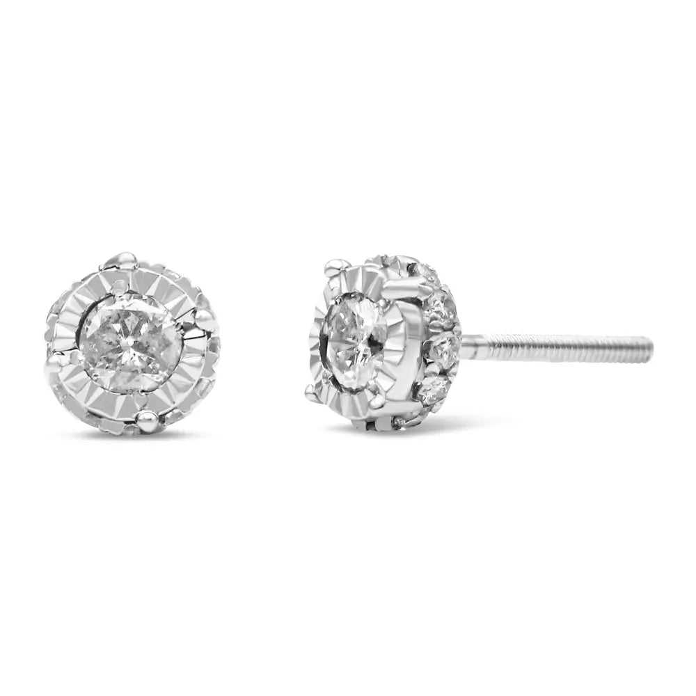 10k White Gold 1/2 Cttw Miracle-set Round Brilliant-cut Diamond Stud Earrings with Hidden Halo (i-j,i2-i3) - Fine