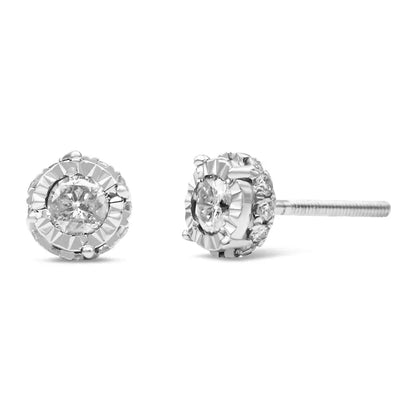 10k White Gold 1/2 Cttw Miracle-set Round Brilliant-cut Diamond Stud Earrings with Hidden Halo (i-j,i2-i3) - Fine