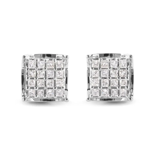 10k White Gold 1/2 Cttw Princess Diamond Classic Composite Stud Earrings (i-j Color I1-i2 Clarity) - Fine Jewelry