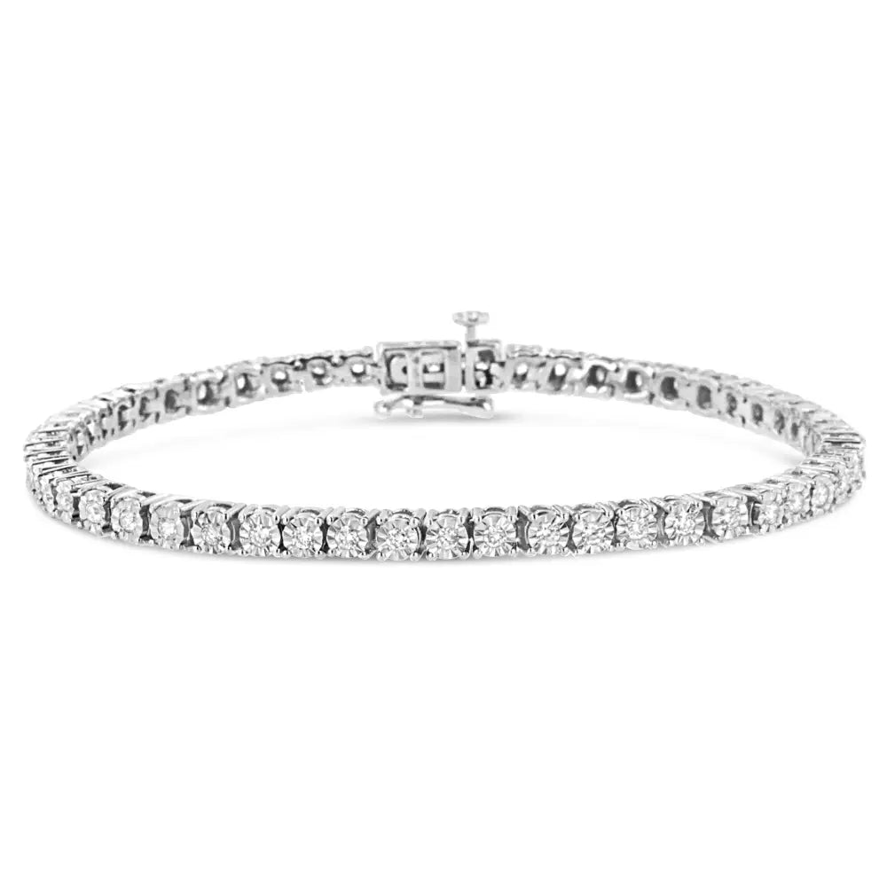 10k White Gold 1/2 Cttw Real Diamond Illusion-set Miracle Plate Tennis Bracelet (i-j Color Si2-i1 Clarity) - Size