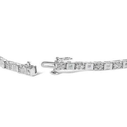 10k White Gold 1/2 Cttw Round and Channel Set Baguette Diamond Alternating Link 7’’ Bracelet (h-i Color I2-i3