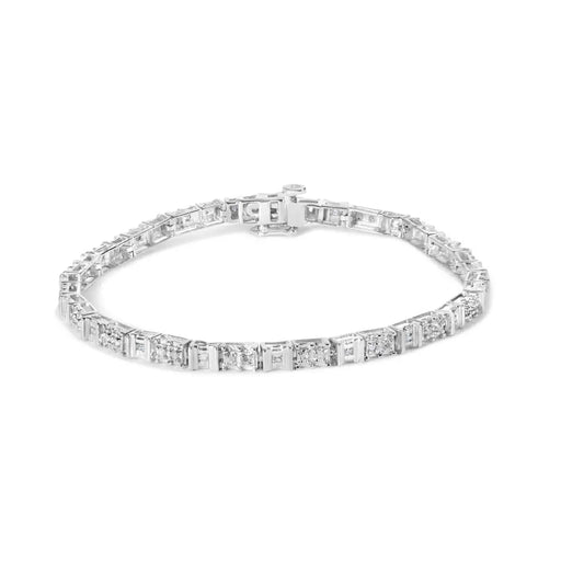 10k White Gold 1/2 Cttw Round and Channel Set Baguette Diamond Alternating Link 7’’ Bracelet (h-i Color I2-i3