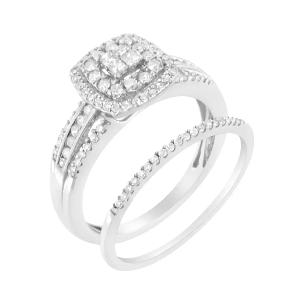 10k White Gold 1/2 Cttw Round and Princess-cut Diamond Engagement Ring Band Set (h-i Color I1-i2 Clarity) - Fine