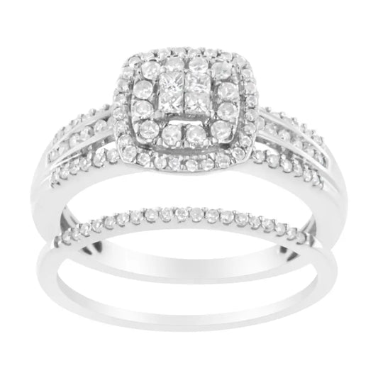 10k White Gold 1/2 Cttw Round and Princess-cut Diamond Engagement Ring Band Set (h-i Color I1-i2 Clarity) - Fine