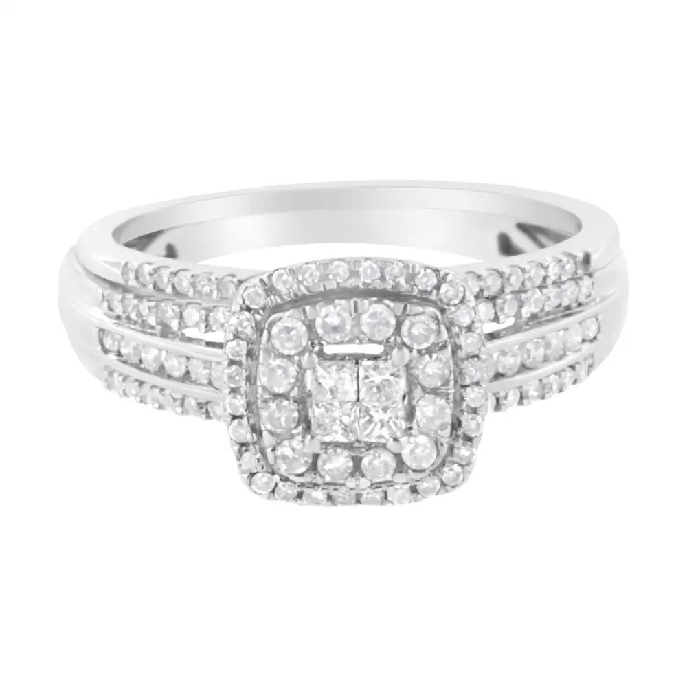 10k White Gold 1/2 Cttw Round and Princess-cut Diamond Engagement Ring Band Set (h-i Color I1-i2 Clarity) - Fine