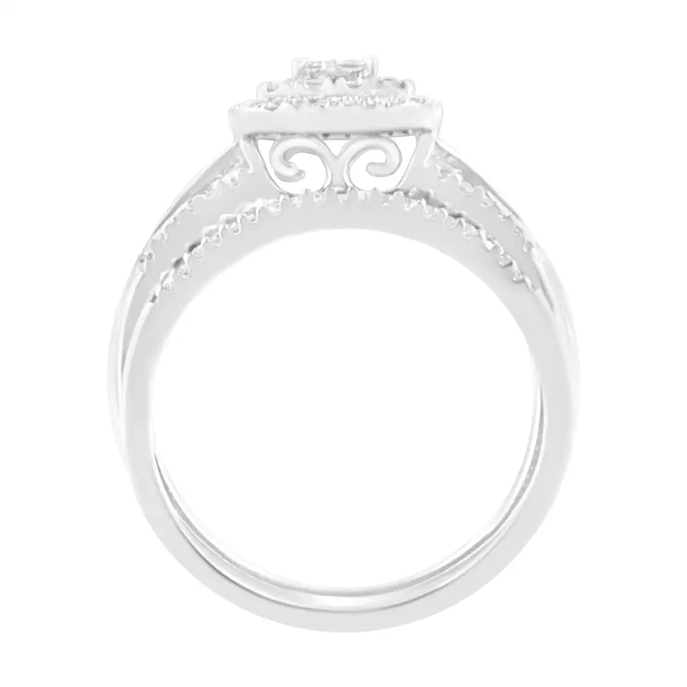 10k White Gold 1/2 Cttw Round and Princess-cut Diamond Engagement Ring Band Set (h-i Color I1-i2 Clarity) - Fine