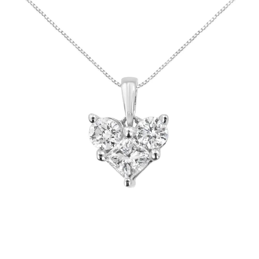 10k White Gold 1/2 Cttw Round and Princess-cut Diamond Heart Shape 18’’ Pendant Necklace (h-i Color Si2-i1 Clarity)