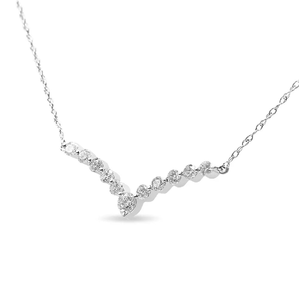 10k White Gold 1/2 Cttw Round-cut Diamond ?V’ Shaped 18’’ Necklace (h-i Color I1-i2 Clarity) - Fine Jewelry us Direct