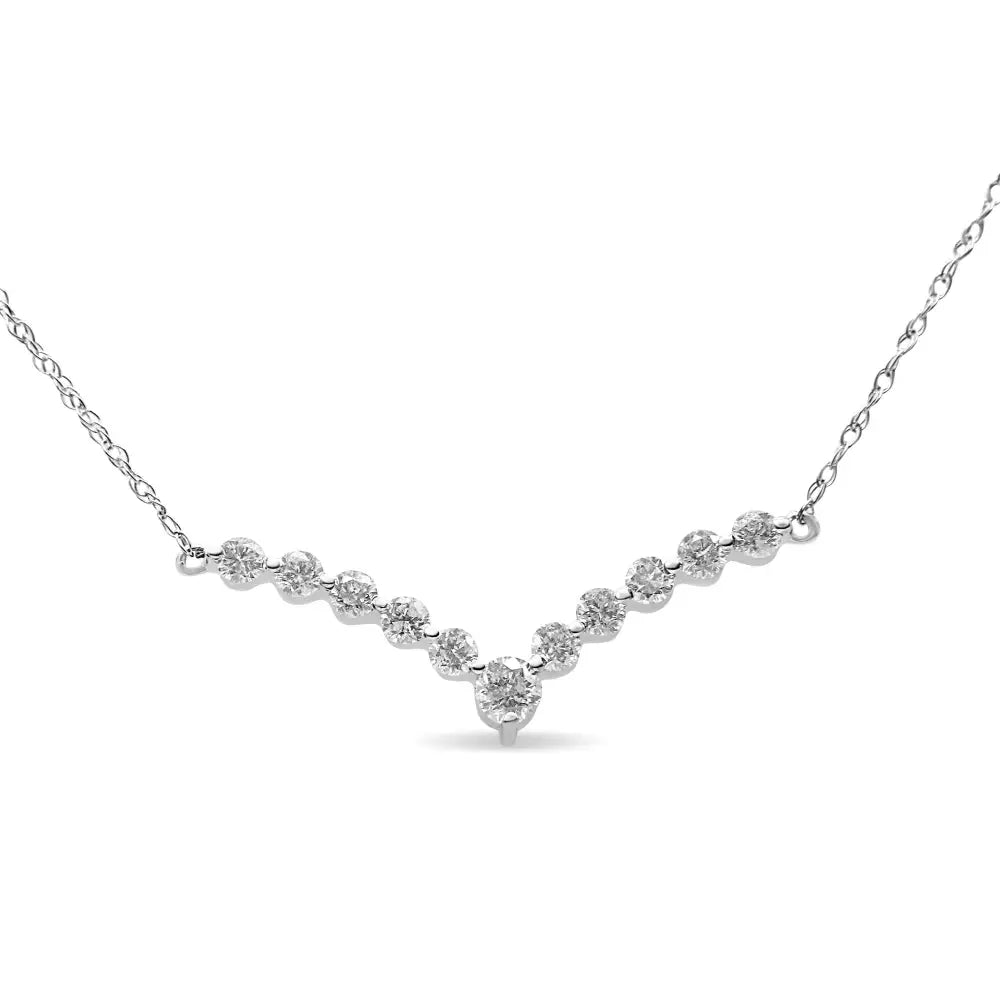 10k White Gold 1/2 Cttw Round-cut Diamond ?V’ Shaped 18’’ Necklace (h-i Color I1-i2 Clarity) - Fine Jewelry us Direct