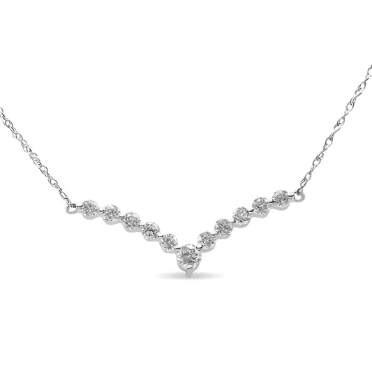 10k White Gold 1/2 Cttw Round-cut Diamond ?V’ Shaped 18’’ Necklace (h-i Color I1-i2 Clarity) - Fine Jewelry us Direct