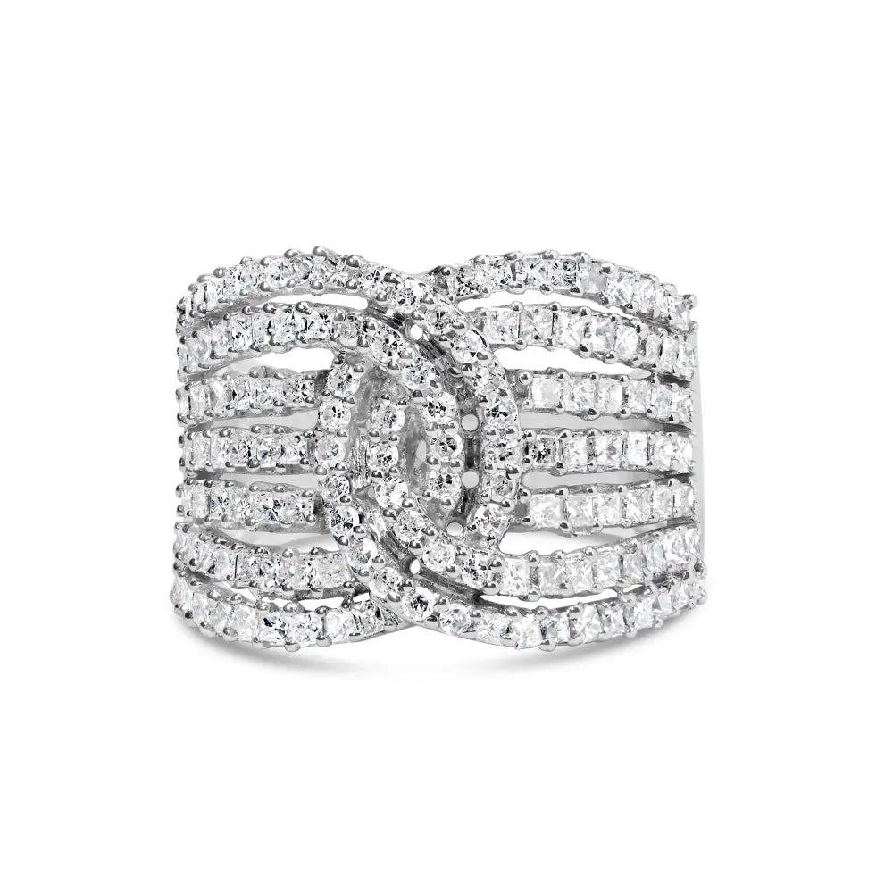 10k White Gold 1 3/4 Cttw Princess and Round Diamond Intertwining 7 Row Band Ring (h-i Color Si1-si2 Clarity) - Fine