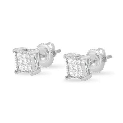 10k White Gold 1/3 Cttw Invisible Set Princess-cut Diamond 18 Stone Composite Stud Earrings with Screwbacks (i-j Color