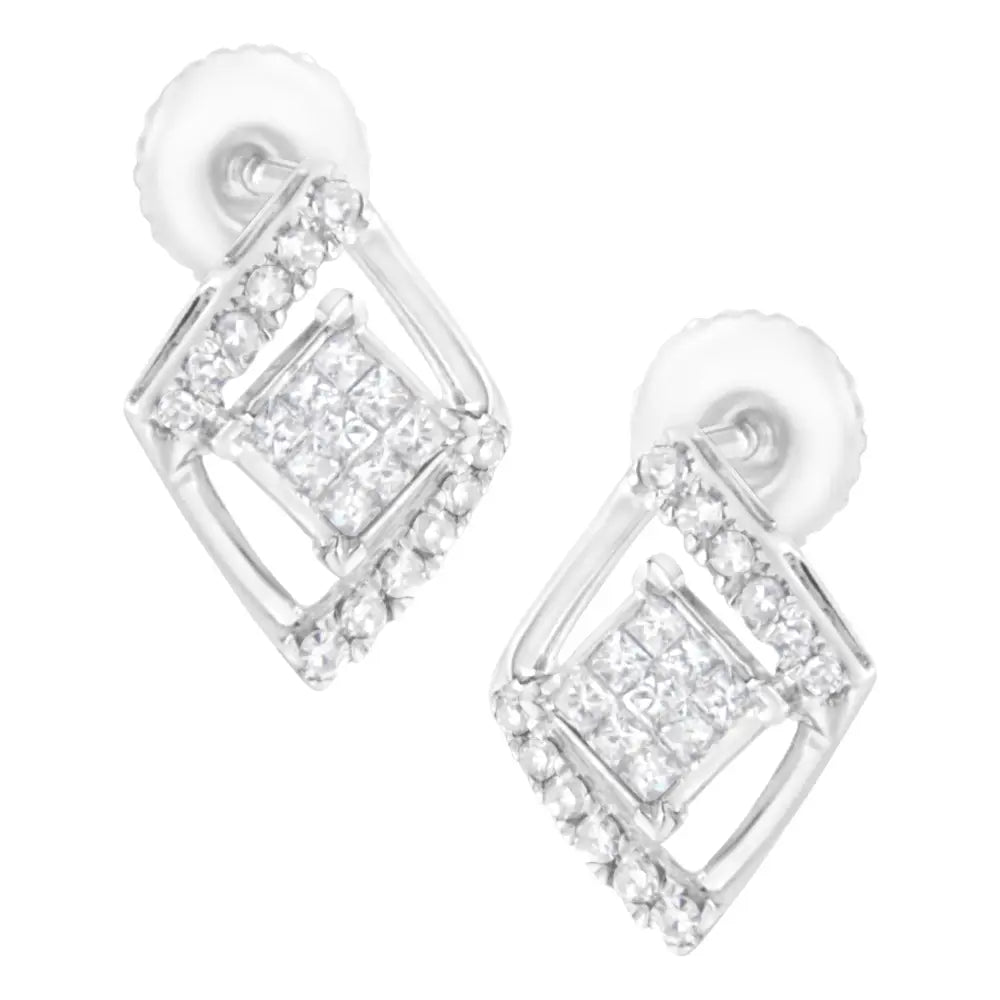 10k White Gold 1/3 Cttw Princess-cut Diamond Double Triangle Composite Stud Earrings (h-i Color Si1-si2 Clarity) - Fine