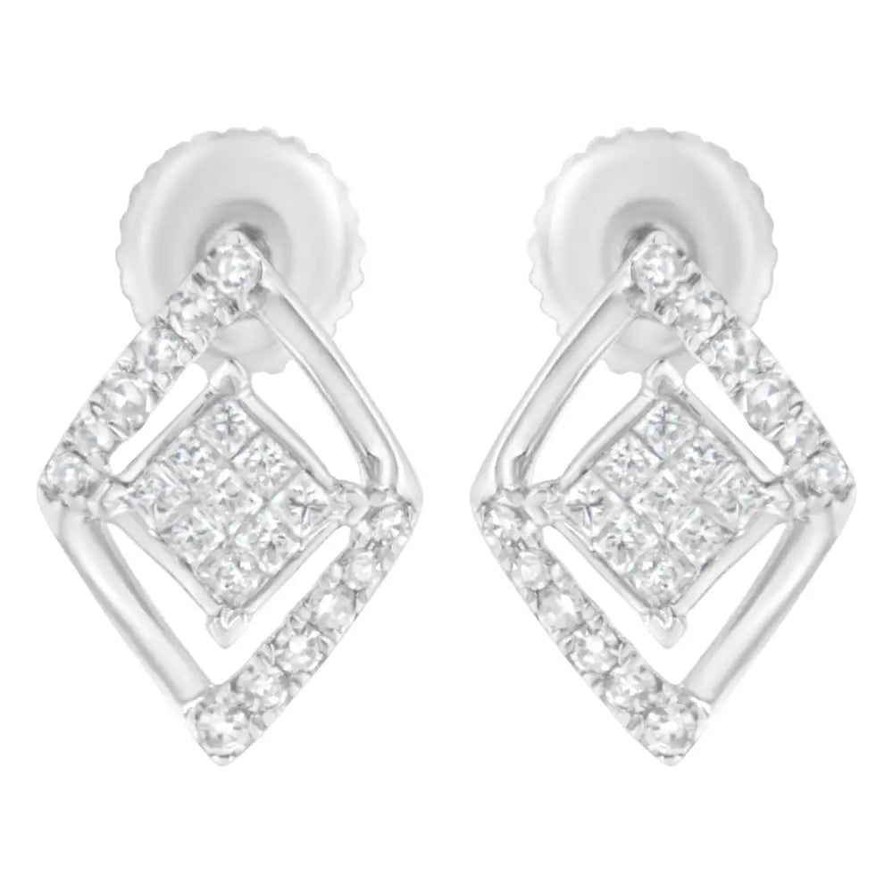 10k White Gold 1/3 Cttw Princess-cut Diamond Double Triangle Composite Stud Earrings (h-i Color Si1-si2 Clarity) - Fine