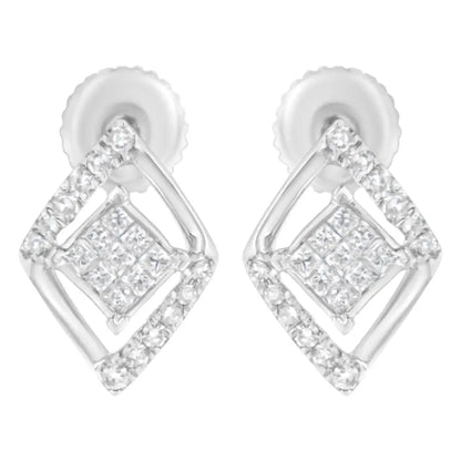 10k White Gold 1/3 Cttw Princess-cut Diamond Double Triangle Composite Stud Earrings (h-i Color Si1-si2 Clarity) - Fine